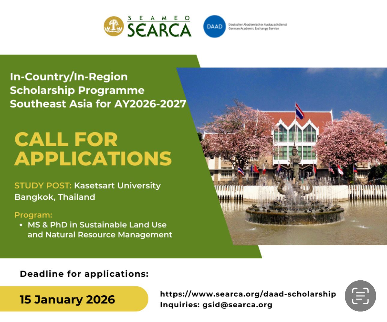 Scholarship Applications 2026  (DAAD SEARCA)